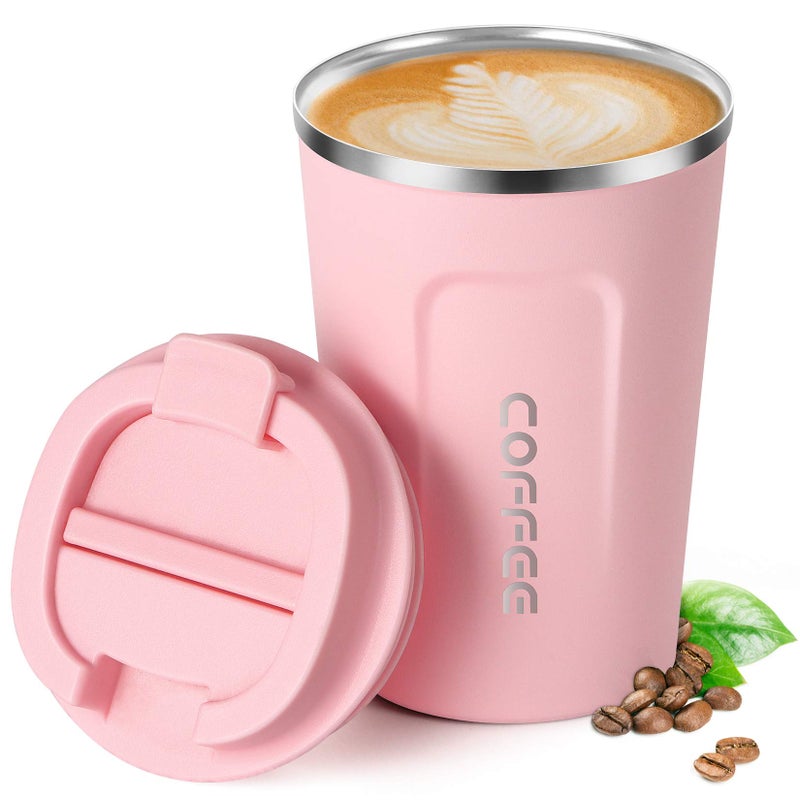 Smilatte 12oz (380ml) Vacuum Insulated Coffee Travel Mug, Leakproof Double Wall Stainless Steel Reusable Cup with Lid, Thermal Tumbler for Hot and Cold Drinks, Matte Texture Pink - Image 1